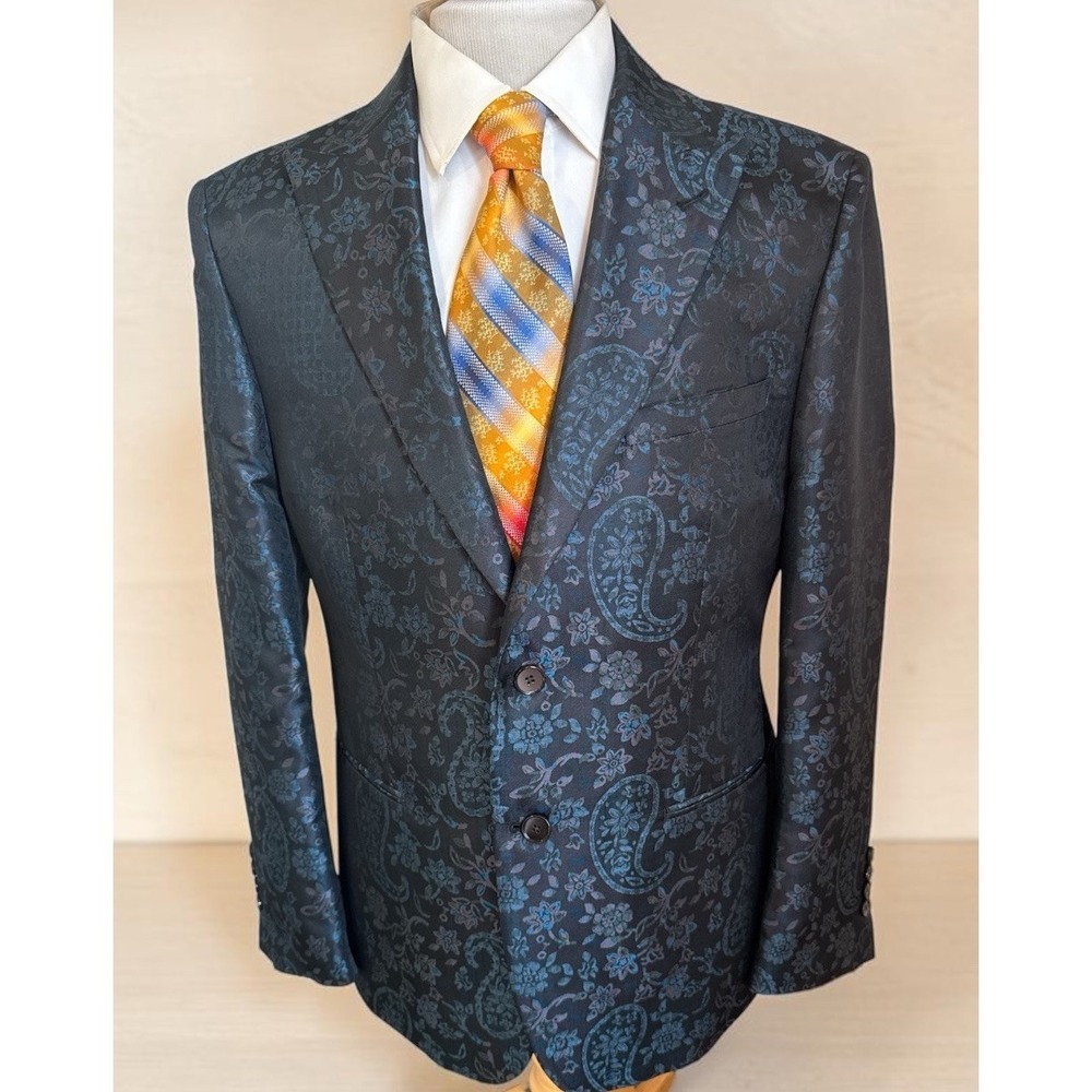 Tallia Blazer Mens Sz 42R Slim Fit Blue Paisley Formal Sport Coat Evening Jacket